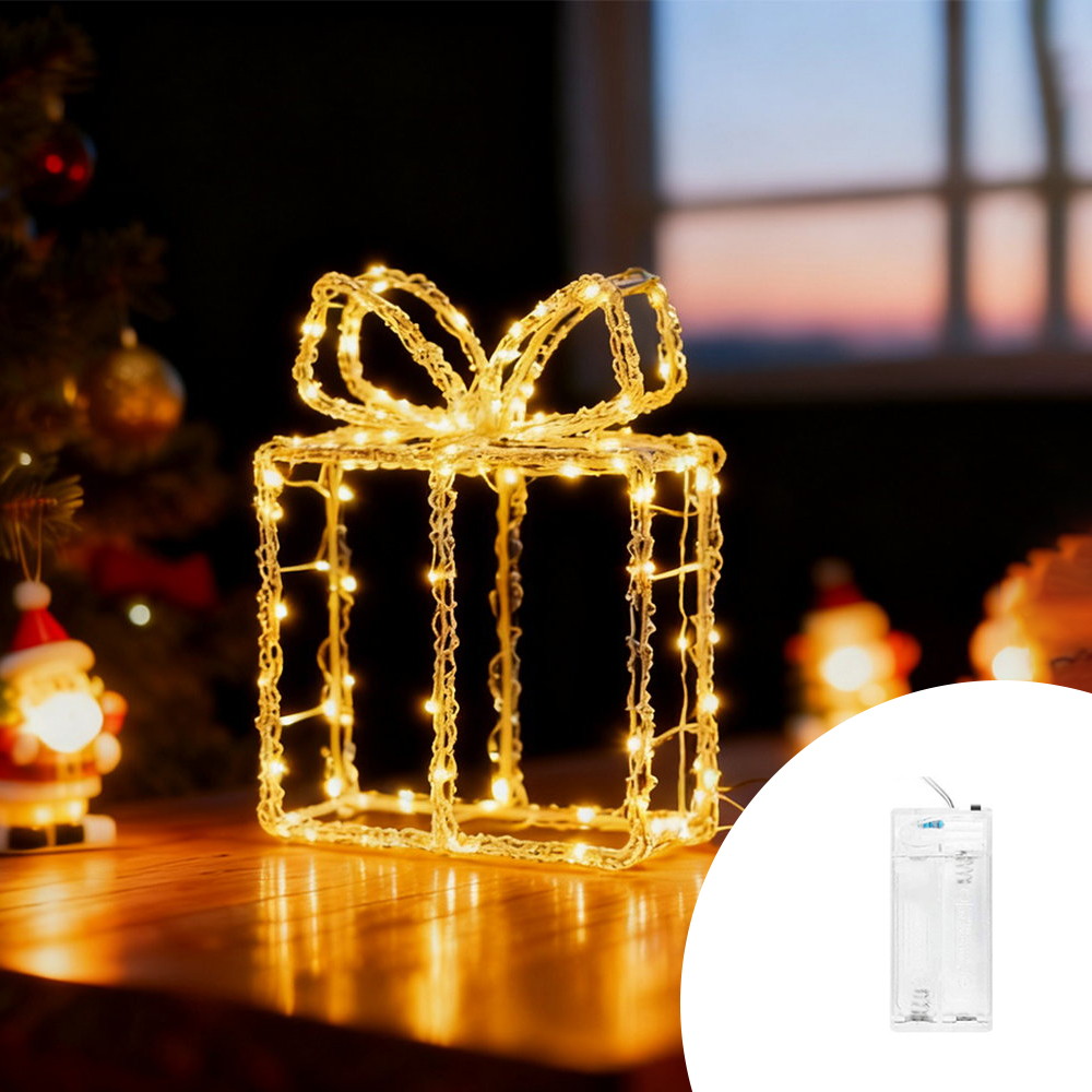 Foto principale Pacco regalo luminoso 30cm 40 Led in metallo Bianco Caldo a batteria Wisdom