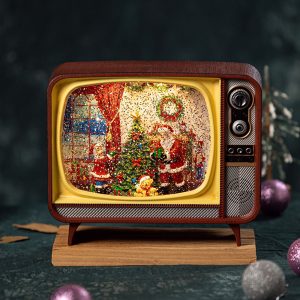Foto principale Televisore retrò luminoso natalizio casa di Babbo Natale musicale USB e Batteria Bianco Caldo Wisdom