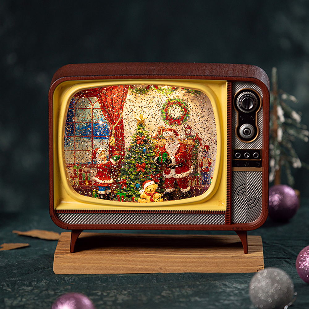 Foto principale Televisore retrò luminoso natalizio casa di Babbo Natale musicale USB e Batteria Bianco Caldo Wisdom