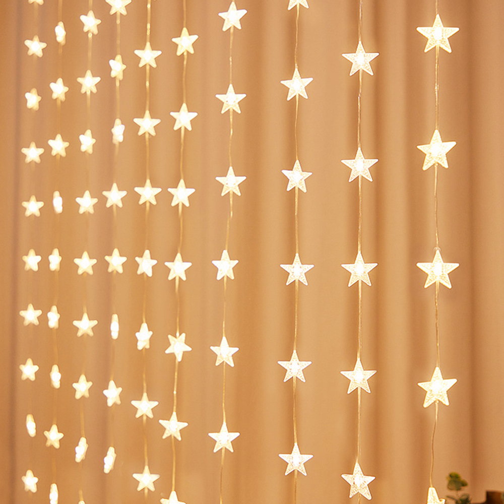 Tenda luminosa decorata con Stelle di natale 1 metro 100 Led Bianco Caldo altezza 100cm da interno Wisdom - Foto 1