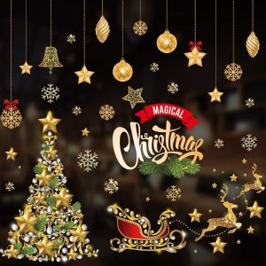 Foto principale Vetrofania natalizia Slitta Palline e Albero di Natale adesivo per finestre Wisdom