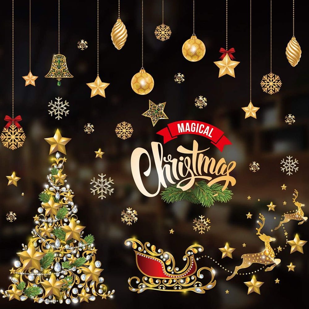 Foto principale Vetrofania natalizia Slitta Palline e Albero di Natale adesivo per finestre Wisdom