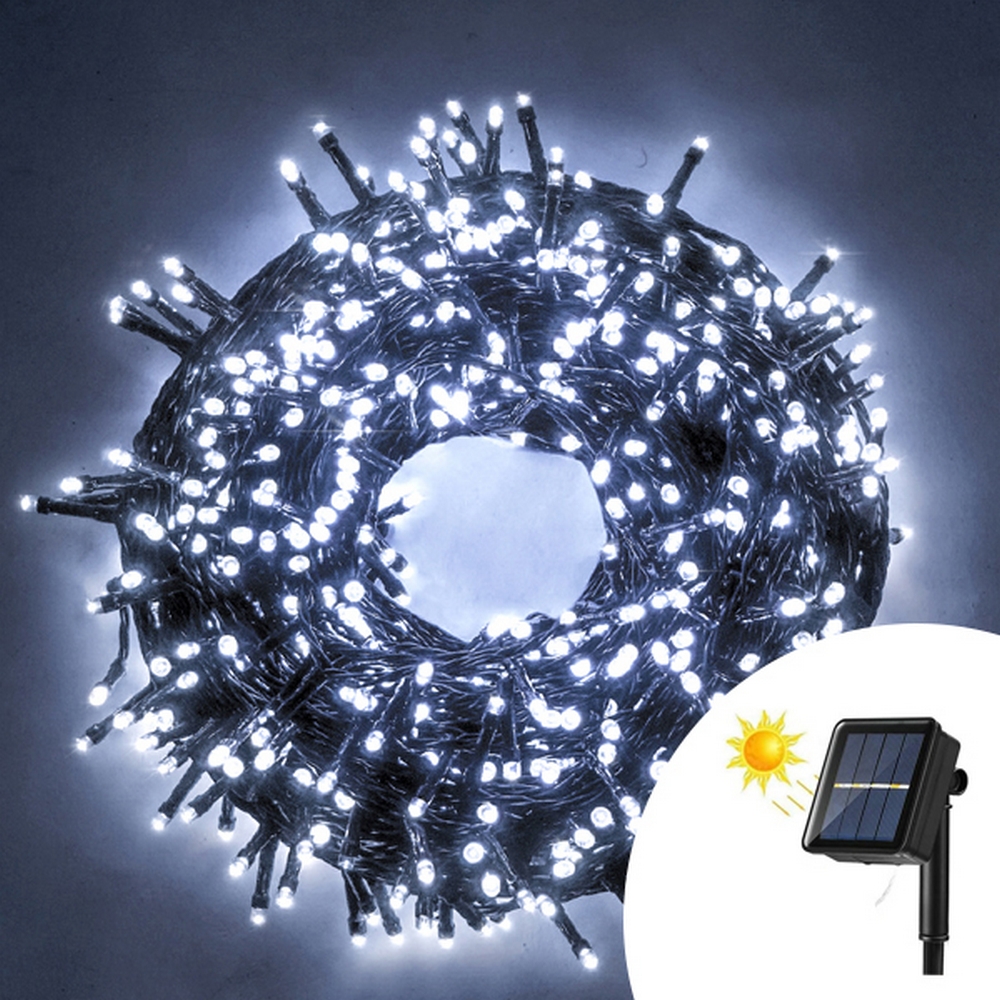 Luci Di Natale Con Pannello Solare Catena di luci di Natale con pannello solare da 100 Led 7 metri Bianco