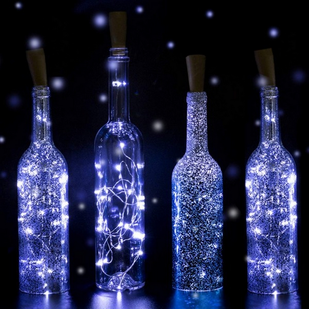 Qedertek 8 Pezzi Luci Led a Batteria Luci Tappo Decorative Luci Blu Natalizie da Esterno ed Interno 2M 20 Micro led con Sughero Bottiglia di Vino Stringa Luci Led Filo Argento Impermeabile 