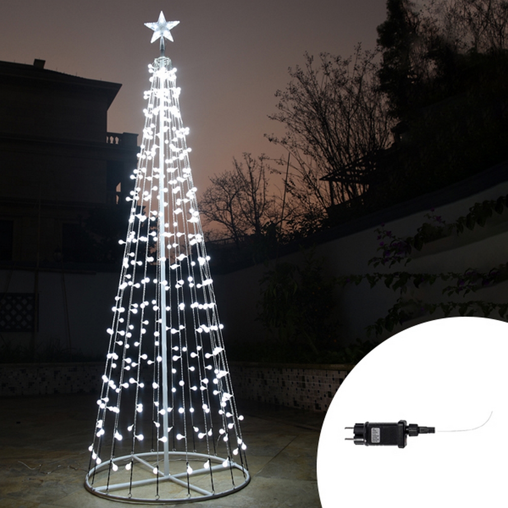 Albero Di Natale Da Esterno Con Luci Albero di Natale a cono da 360 Led altezza 2 metri Bianco Freddo